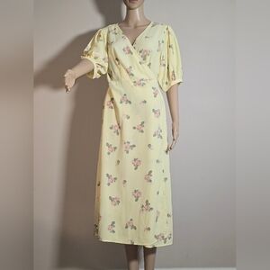 Glamorous midi floral wrap flowy dress color lemon yellow size 10